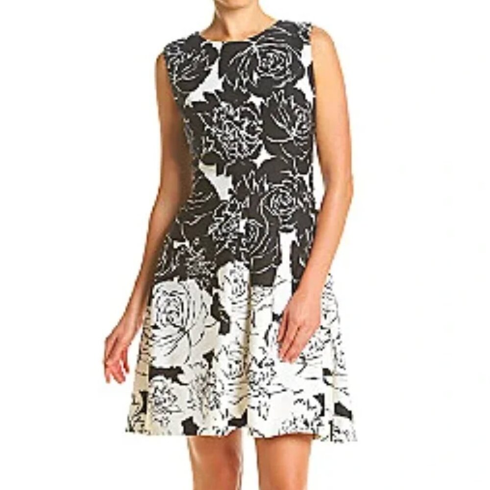 Taylor Black White Dress Floral Fit And Flare Dress Size 8